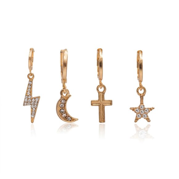 Stars Cross 4 Huggie Earrings Set - Picture 7 of 8